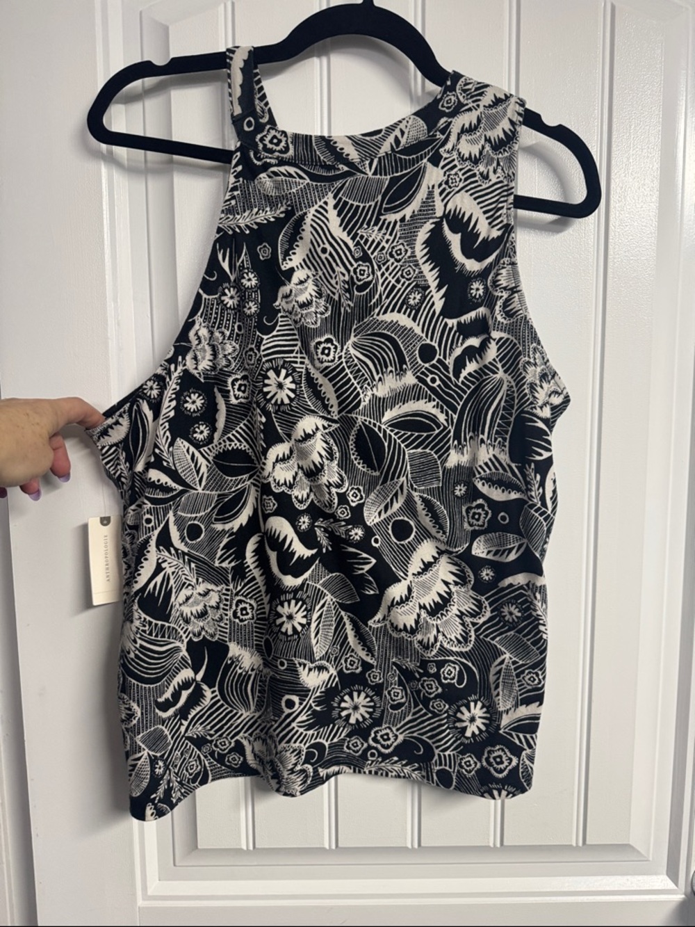 Anthropologie Black and White Floral Halter Camisole Top